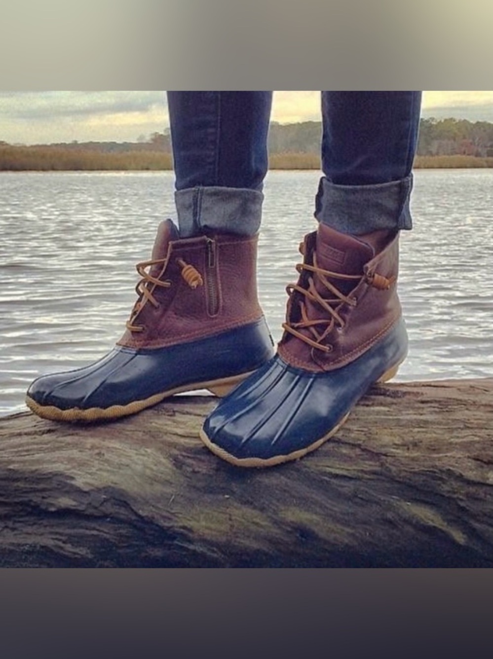 Sperry Saltwater 4-eye Duck Boots •waterproof •navy and brown •size 8 - Picture 2 of 16